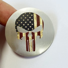 GODTERA Gear Shift Switch Knob Cover Aluminium Dial Shifter Trim Plate for Dodge Ram 1500/2500, Dodge Durango, Chrysler 300/200/Pacifica & Voyager (American Flag Skull A)