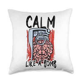 Destress Stressful Day Stress Relief Outfit Calm Like A Bomb National Stress Awareness Month Grenade Throw Pillow, 18x18, Multicolor