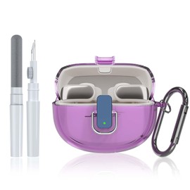 Safety Lock Case for Bose Ultra Open Earbuds (2024), QINZAC Soft TPU Clear Bose Ultra Open Earbuds Case Cover with Safety Lock Shockproof Protection Bose Open Earbuds Case with Keychain丨Clear Purple
