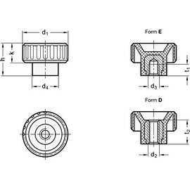 ELESA Plastic Knurled Nut with Threaded Blind Hole Diameter 16 M4