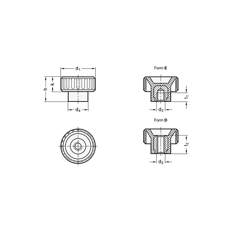 ELESA Plastic Knurled Nut with Threaded Blind Hole Diameter 16