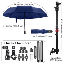 Shinylin 2 Pcs Beach Umbrella with Adjustable Universal Clamp Upf 50+ Automatic Open and Close Windproof Travel Portable Golf Umbrella for Beach Chair, Stroller, Fishing (Navy)