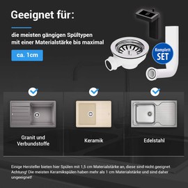 VIOKS Sink Drain Fitting with Strainer Basket Valve 114 mm & Draining Overflow for Sink/Sink, Kitchen Drain Fitting with Strainer for Sink