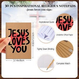 Tenceur 30 Sets Christian Gift Sets Include Jesus Loves You Inspirational Notepad Notebook with Retractable Bamboo Pen Religious Church Gifts for Men Employee Teacher
