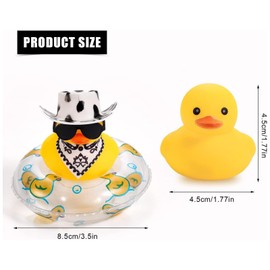 IUFDGHN Duck for Cars, Rubber Duck for Car Dashboard, Squeaky Duck Bath Toy Yellow Duck Car Ornament Fun Cowboy Duck Car Accessories Car Dashboard decor with Swim Ring Hat Glasses