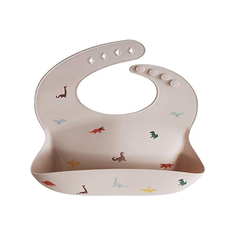 mushie Silicone Baby Bib | Adjustable Fit Waterproof Bibs (Dinosaurs)