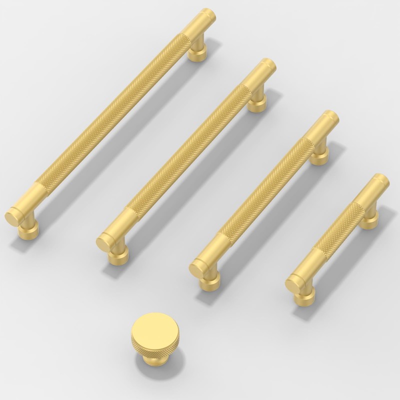 Talentedeco 10 Pack Brushed Gold Knurled Cabinet Pulls 5 Inch(128mm)