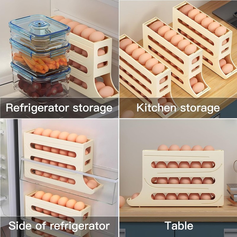 30 Eggs Egg Holder for Fridge,4 Tiers Egg Container,Auto-Rolling Organizer