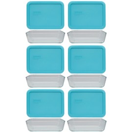 Pyrex (6 7210 Glass Containers & (6) 7210-PC Sun Bleached Turquoise Lids Made in the USA
