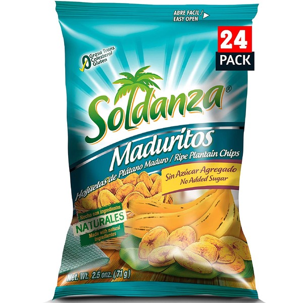 soldanza Maduritos Plantain Chips, 2.5 Ounce (Pack of 24), Ripe Plantain Chips