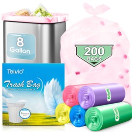 8 Gallon 200 Counts Clear Colorful Trash Bags Kitchen Garbage Bags by Teivio, fit 25-30Liter Bathroom Trash Can Bin Liners, Plastic Bags for home office kitchen，Multicolor
