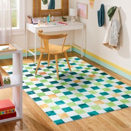 TOWN & COUNTRY PLAY Niko Checkmate Kid's Washable Area Rug, Soft & Plush, Safe Non-Slip Backing, Bedroom Rug, Dorm Decor, Playroom & Classroom Rugs, Green/Multi, 7'10"x10'2"