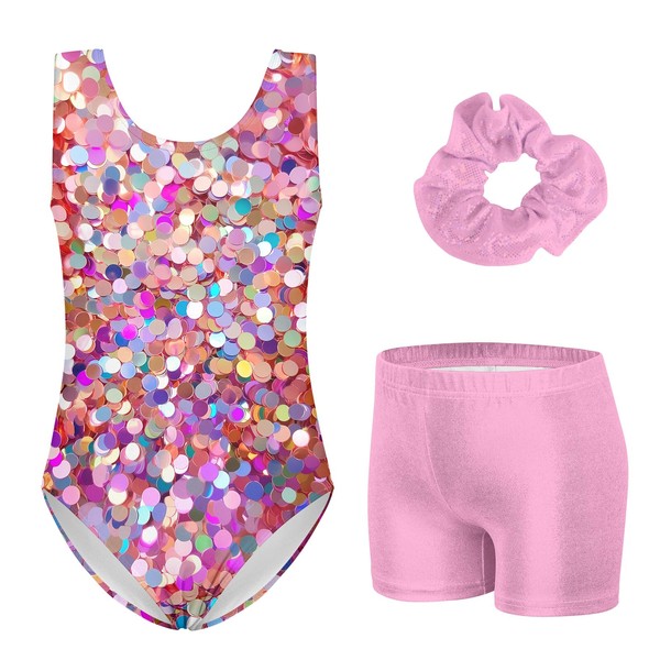 Vogseek Gymnastics Leotards for Girls Light Pink Gymnastics Set Sequin