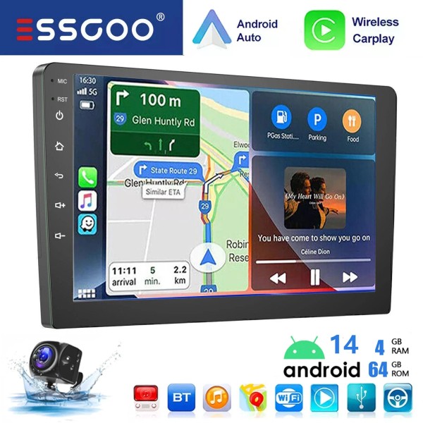 ESSGOO Apple CarPlay 4+64G Android 14 Car Stereo Head Unit
