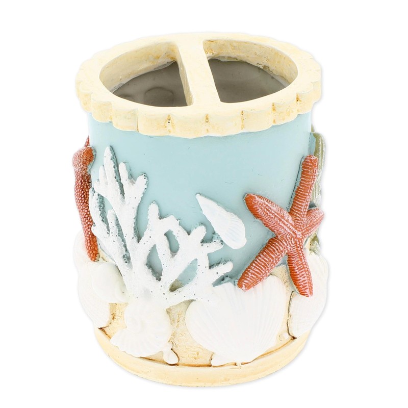 The Bridge Collection Coastal Toothbrush Holder with Starfish and Seashell