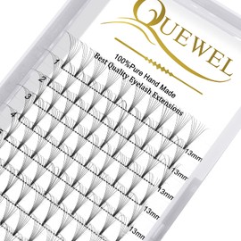 QUEWEL Premade Lash Fans, 7D Premade Fans Eyelash Extensions 0.07mm Thickness D Curl 13mm Volume Lash Extensions Short Stem Pre Made Fans Eyelash Extensions(7D 0.07D 13mm)