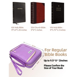 Purple Bible Cover Case for Women, Large Bible Book Cover with Zippered Pockets for Bible Study Accessories, Bible Tote Bag for Church, Study, Travel, for Women Lady Teen Girls