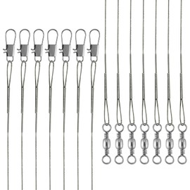 Alwonder 50-Pack Fishing Leaders, Fish Line Stainless Steel Wire with Swivel Snap, High-Strength 30LB Hi-Low Rig Fishing Wire Leader Fishing Tackle Gear Connector for Lures Baits Rigs Hooks Silver10IN