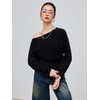 CIDER Asymmetrical Neck Solid Crop Long Sleeve Top: Black, XL