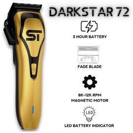 Supreme Trimmer Darkstar 72 Clipper w/DLC Blades | 180 Min Run Time, 9000 RPM Hair Clipper | Low Noise Magnetic Vector Motor, Professional Barber Clipper | STC72 Gold