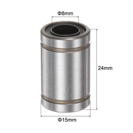 sourcing map 12pcs LM8UU Linear Ball Bearings, 8mm Bore Dia, 15mm OD,24mm Length, Linear Motion Bearing for CNC Machine Tool 3D Printer