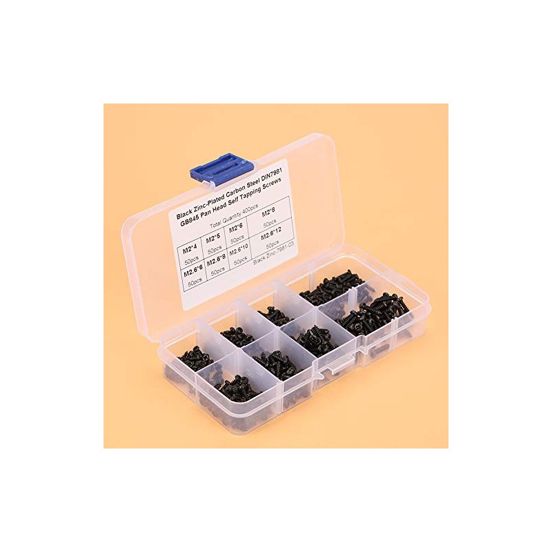 Surtido de Tornillos de Rosca, Tornillos Autorroscantes 400 Piezas Negro