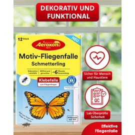Aeroxon Indoor Fly Trap - 12 x Fly Catchers for Windows, Effective Fly Traps with Butterfly Design