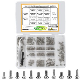 Tiny Screws for Electronics, 800 pcs Mini Micro Small Phillips Pan Head Machine Screws Assortment Kit for Electronic Repair, Nickel-Plated Carbon Steel, M1/M1.2/M1.4/M1.6/M1.7