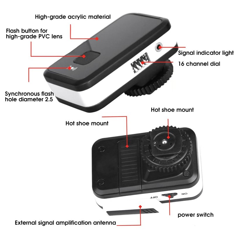 Wireless Remote Control Flash Trigger Set, 16-Channel Studio Light Shutter