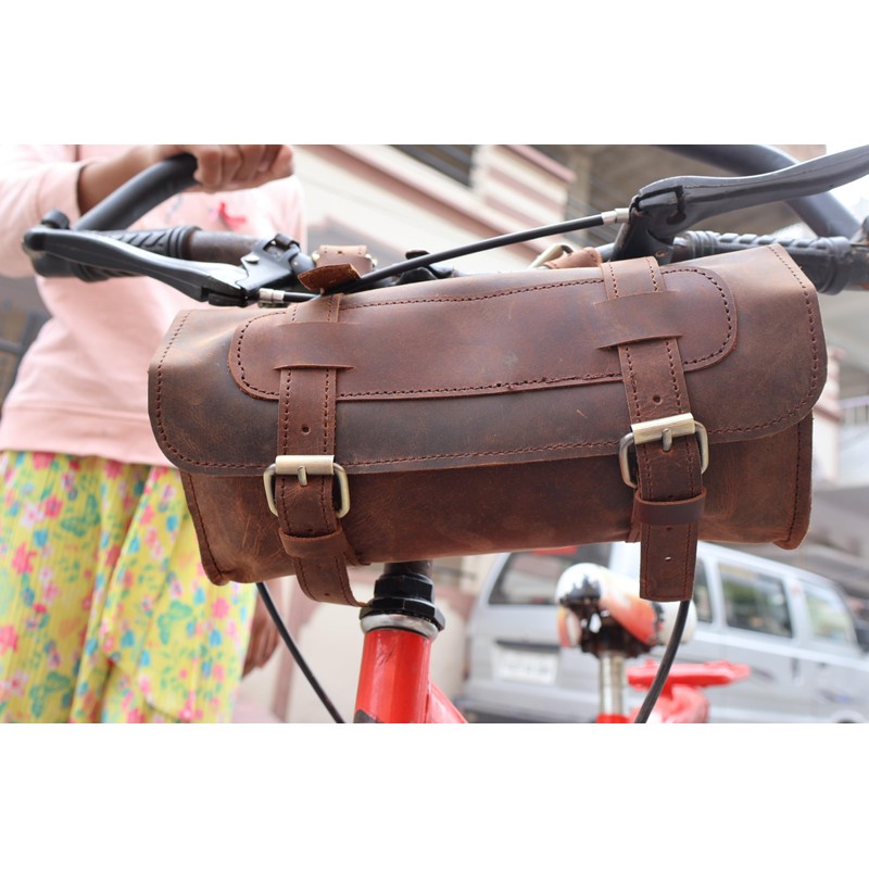 american blue Buffalo Leather Handlebar Saddle Motorcycle Bag Bicycle Tool