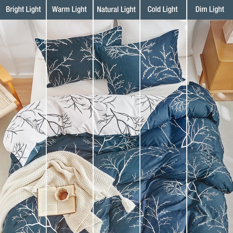 Lekesky Reversible Duvet Cover King Size, Dark Blue White Thin