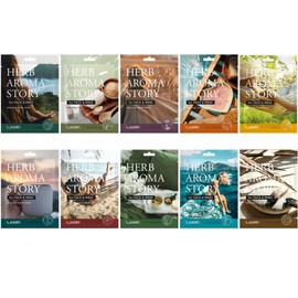 L.SANIC_Herb Aroma Story Sheet Mask Set - 10 Combo Pack, Korean Spa Facial Masks, Hydrating, Nourishing & Brightening – 100% Cotton with Essential Oils & Natural Extracts