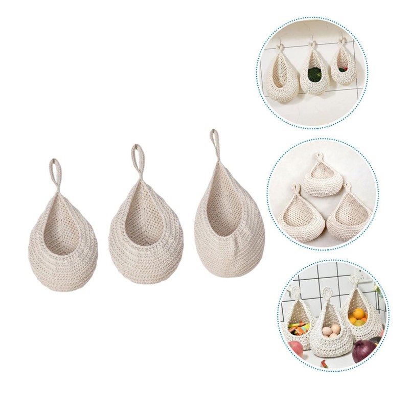 BIUDECO Multi-function Fruit Storage Container Woven Hanging Basket Teardrop Shape