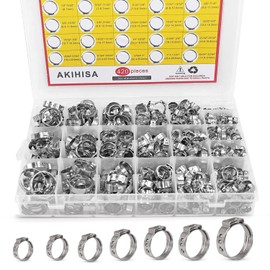 AKIHISA 420Pcs 20 sizes Single Ear Hose Clamps, 7-28.6mm 304 Stainless Steel Pex Crimp Rings Kit, Crimp Hose Clamp Assortment Set for Securing Pipe Hoses and Automotive Use