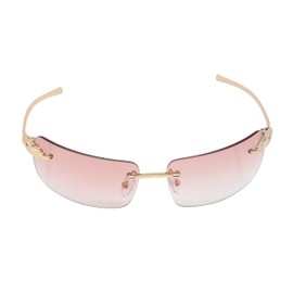 Rimless Sunglasses Fashion Rectangle Tinted Lens Eyewear 90S Glasses Style Retro Design Square Frames Clear Metal Art Vintage (Pink)