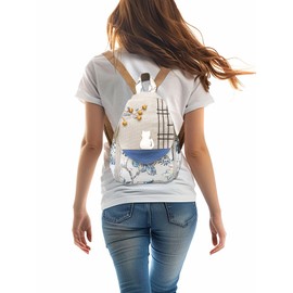 POPUCT Cute Small Cotton Hand Craft Backpack Purse Mini Multi Pocket Casual Daypack for Women (white cat)