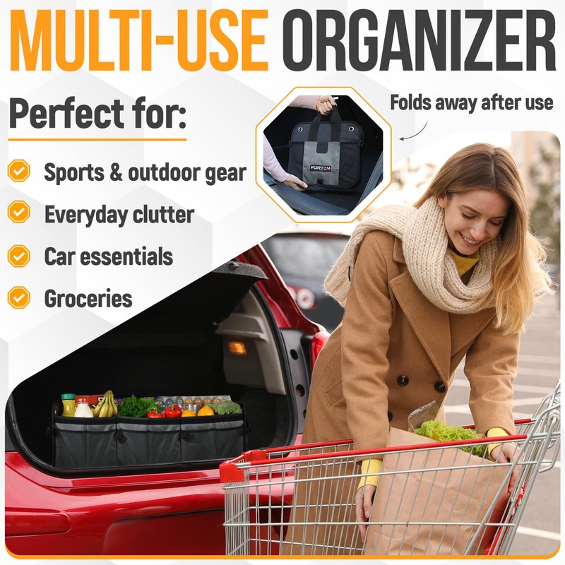 FORTEM Trunk Organizer For SUV Car Organizer and Storage, Multi-Compartment