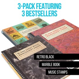 IVIDEOSONGS Manuscript Paper Notebook Bundle 3-pack • 12 Staff per Page Blank Sheet Music Notebook • 120 Page Hardcover Music Staff Paper Notebook Music Journal • 150+ Free Music Lessons