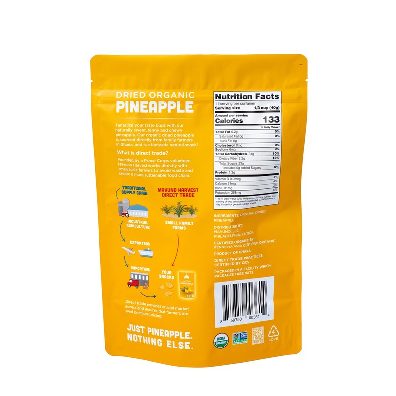 Mavuno Harvest Pineapple Dried Fruit Snacks | Organic Dried Pineapple