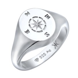Kuzzoi 0605980624 Men's Silver Ring with Compass Wind Rose Symbol 925 Sterling Silver Maritime Signet Ring for Men in Ring Size 60 - 66, Sterling Silver