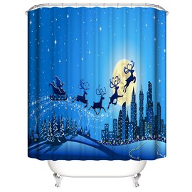 Christmas Shower Curtains Sets for Bathroom,4 Pcs Xmas Decorations with Bath Rugs, Washable Non-Slip Mats and Waterproof Bathtub Curtain with Hooks for Bath Decor…