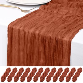 12 Pack Terracotta Cheesecloth Table Runner 120 inch Fall Thanksgiving Boho Rustic Gauze Farmhouse 10FT Cheese Cloth Runner for Baby Shower Wedding Party Holiday Home Decor