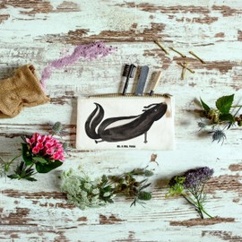 Mr. & Mrs. Panda Size S Small Make-Up Bag Skunk Yoga Gift Cosmetic Bag Pencil Case Makeup Stinker Skunk Case Stinki, White, Hand Drawn