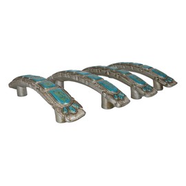 Ebros Gift Set of 4 Rustic Southwestern Silver Turquoise Boho Western Vintage Sculpted Resin Drawer Cabinet Door Furniture Bar Pulls 9" Long