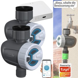 Royal Gardineer Irrigation control: 2 smart programmable irrigation computers with WiFi gateway & app (irrigation computer app control, WLAN irrigation controls, moisture meter)