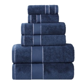 Superior Egypt Produced Giza Cotton 6 Piece Towel Set, Luxury Plush Bathroom Essentials, Quick Dry, Shower, Spa, Soft, Includes 2 Bath, 2 Hand, 2 Washcloth/Face Towels, Niles Collection, Navy Blue