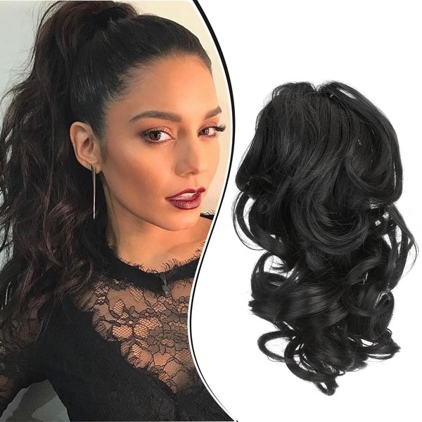 Dcbaboo Ponytail Hairpiece Braid Extension with Clip, Wavy Short Ponytail