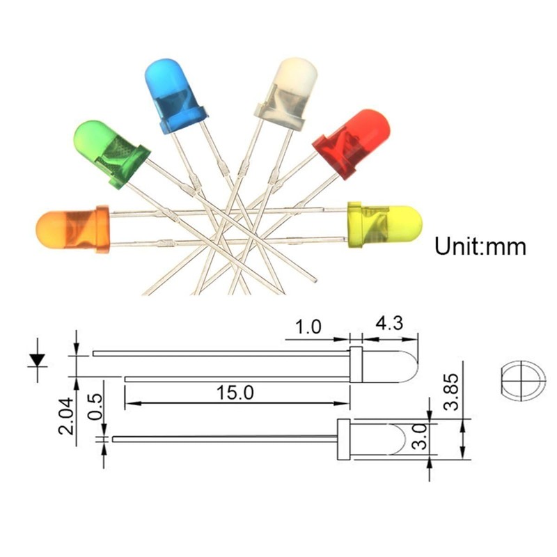waves 0.1 inch (3 mm) Cannonball Shape LED 6 Colors,