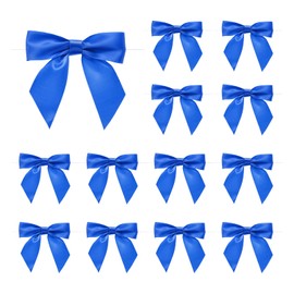 MECCANIXITY 50 Pcs Pre-Tied Bows Satin Ribbon Bows 4.5" Twist Ties Gift Bows for Craft DIY Candy Bags Christmas Wedding Decor Party Treat Bags Bright Blue