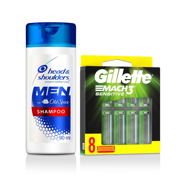 Gillette Cartuchos Para Afeitar Mach3 Sensitive 8 Unidades + Head & Shoulders Shampoo 90ml